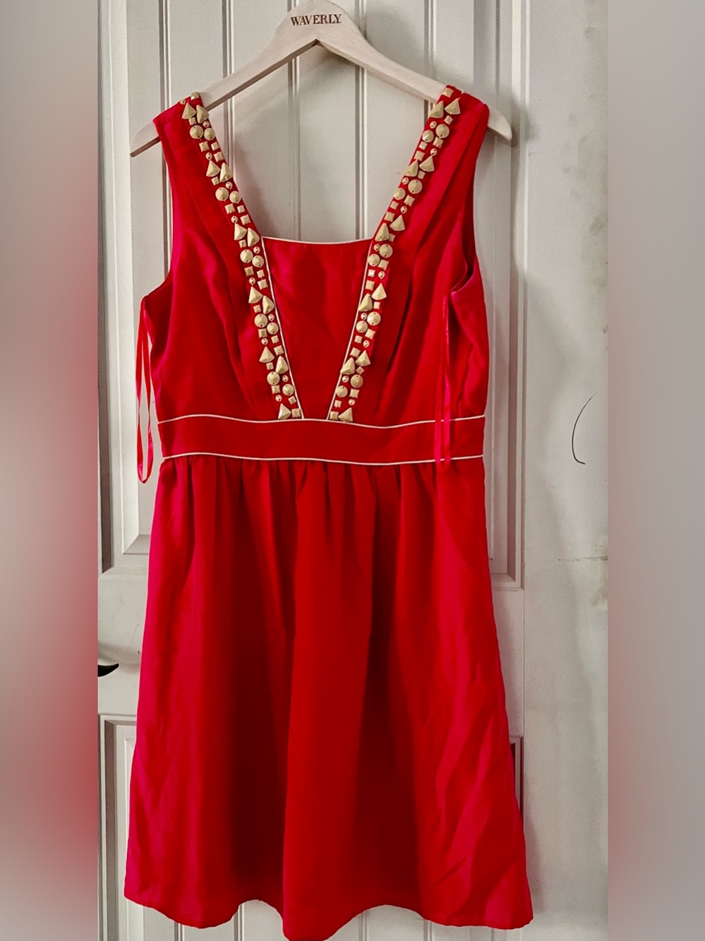 Antonio Melanie coral & cream beaded  dress